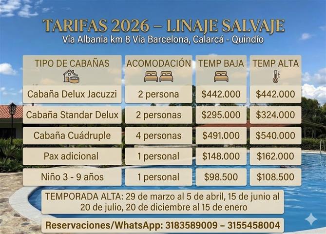 linajesalvajetarifas2026 Alquiler Fincas Quindio Hoteles Eje Cafetero Planes Transporte